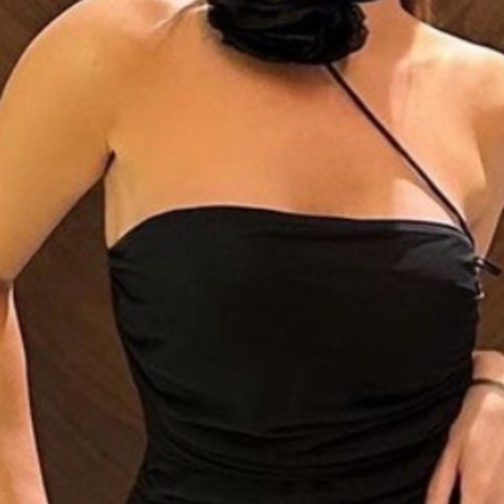 Zara Black Ruched One-Shoulder Cocktail Dress